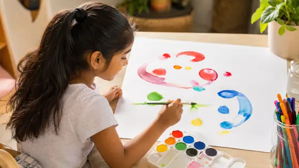 Child learning through a DIY painting activity