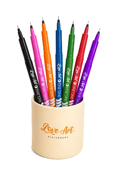 Love Art Fine Line pens in a stationery cup