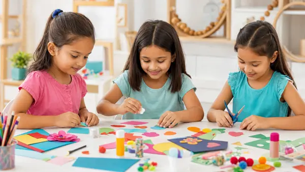 Children participating in a school craft workshop