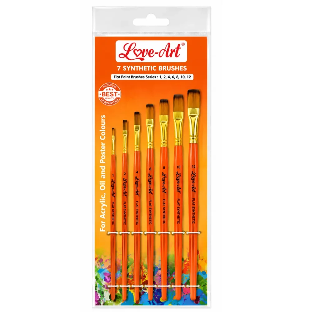 Paint Brush - Synthetic Flat, Pack of 7